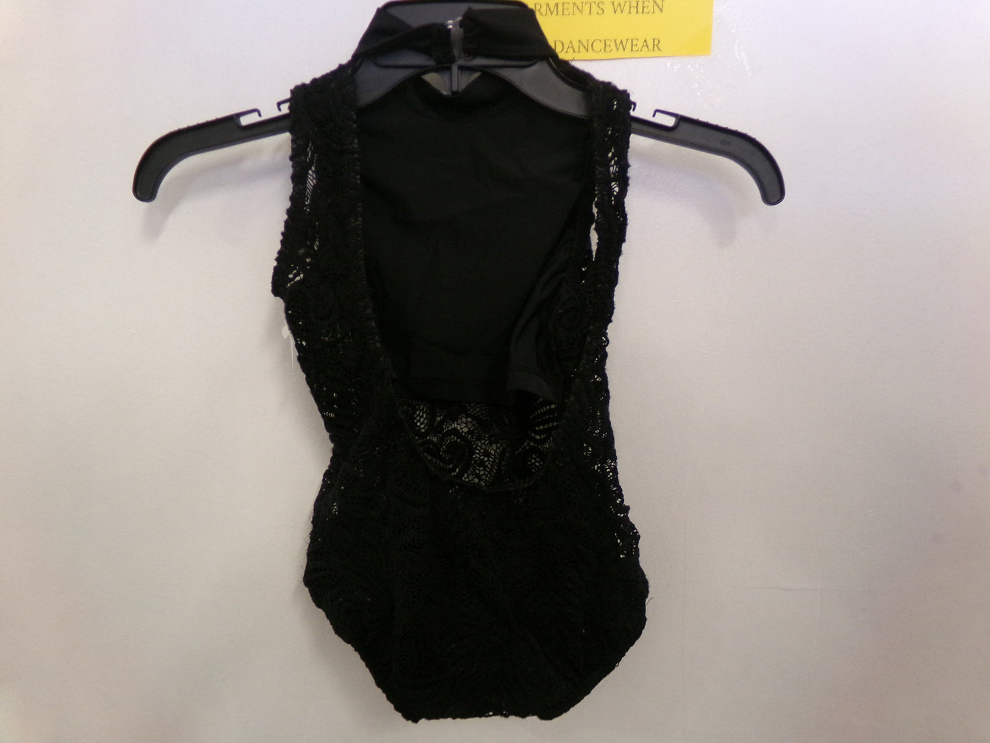 Pre-Owned Leotard Kandi Kouture Black Lace/Mesh High Neck Child Large
