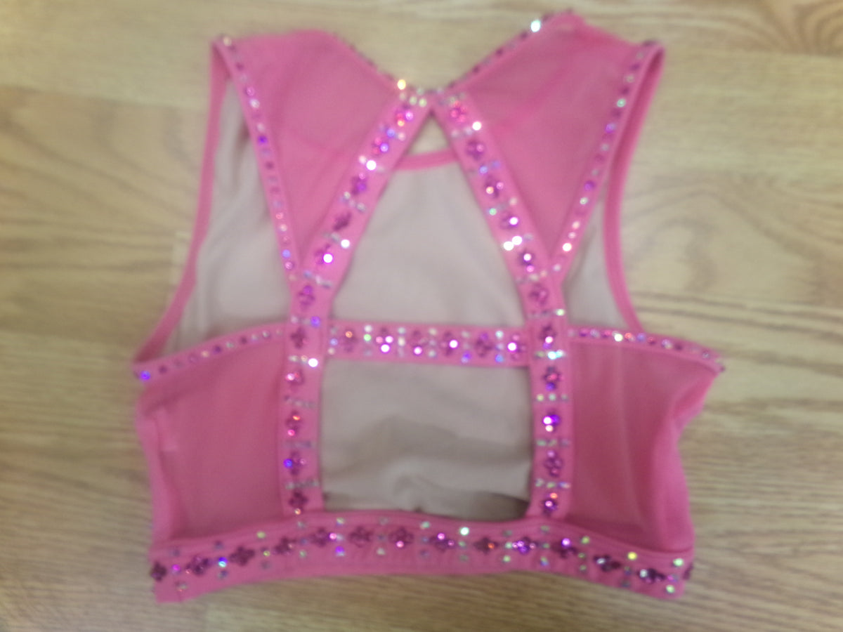Pre-Owned Crop Top Pink Small Adult COVERED in Stones Jazz Modern