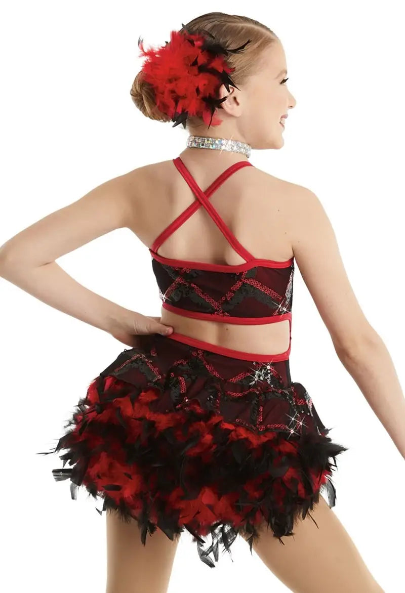Pre-Owned Costume XS Child Red Weissman 11607 Tap Jazz Clogging Musical Theater Sequins Feathers