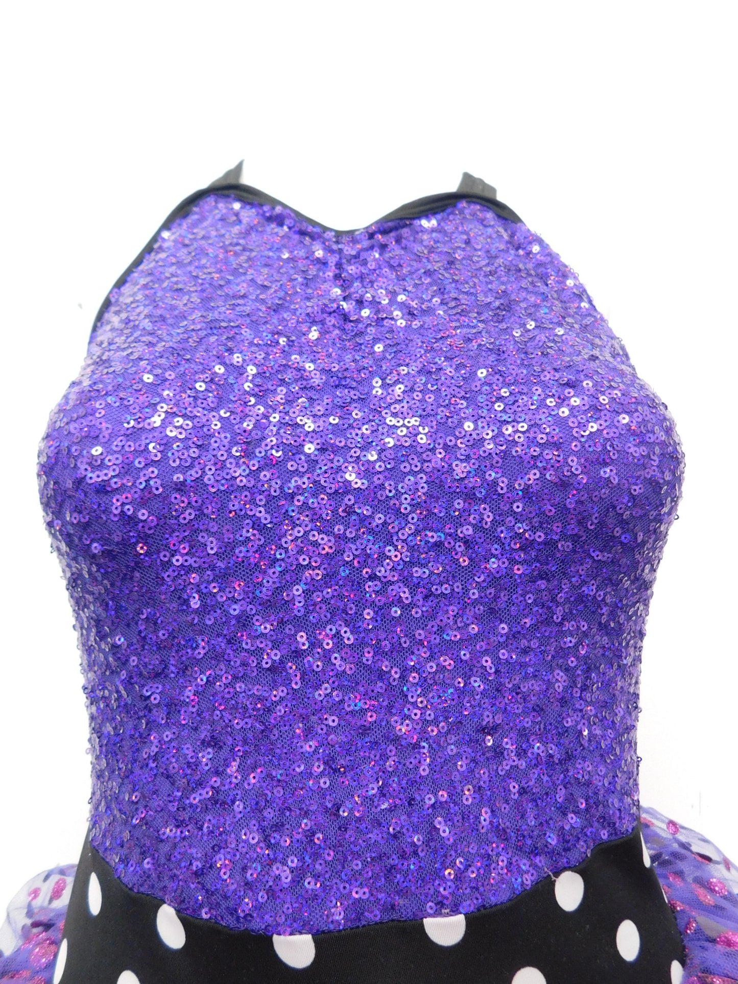 Pre-Owned Costume Large Child Purple Curtain Call J5239 Jazz Tap Clogging Polka Dots Sequin Dress