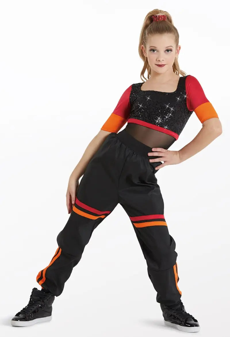 Pre-Owned Costume Medium Child Orange Weissman 11900 Hip Hop Jazz Clogging 2 pc Stripes Sequin