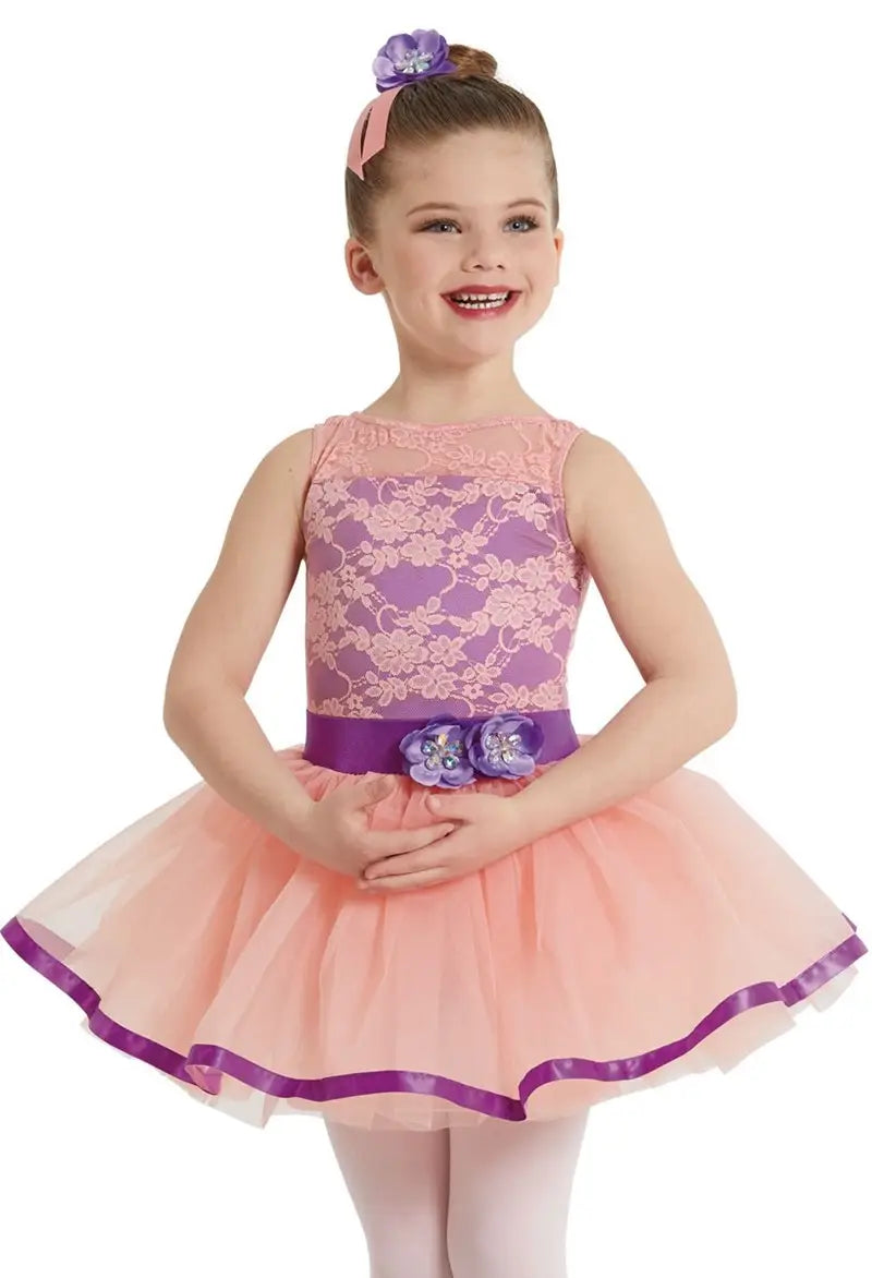 Pre-Owned Costume XS Child Peach Weissman 11941 Ballet Lyrical Dress Up Lace Floral Tutu