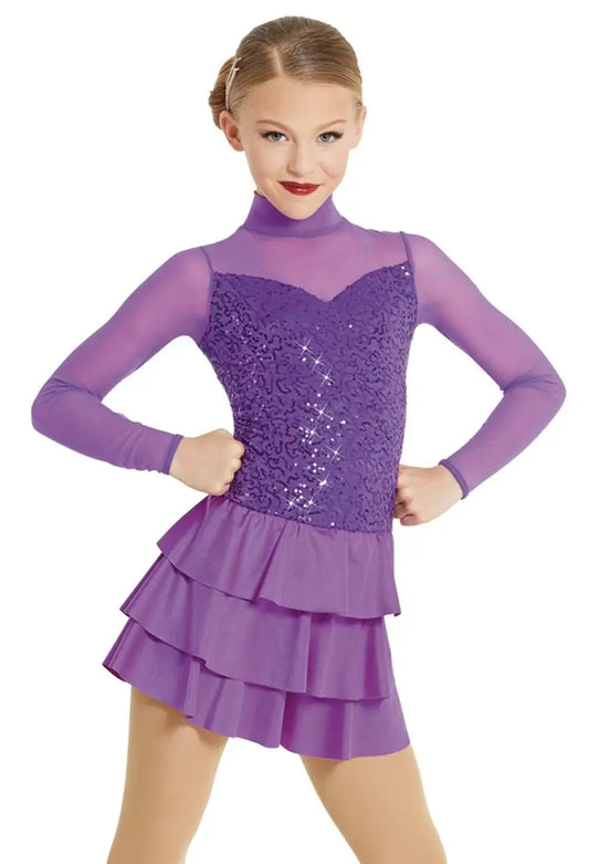 Pre-Owned Costume Medium Adult Purple Weissman 11960 Jazz Tap Clogging Musical Theater Long Sleeves Sequin Dress