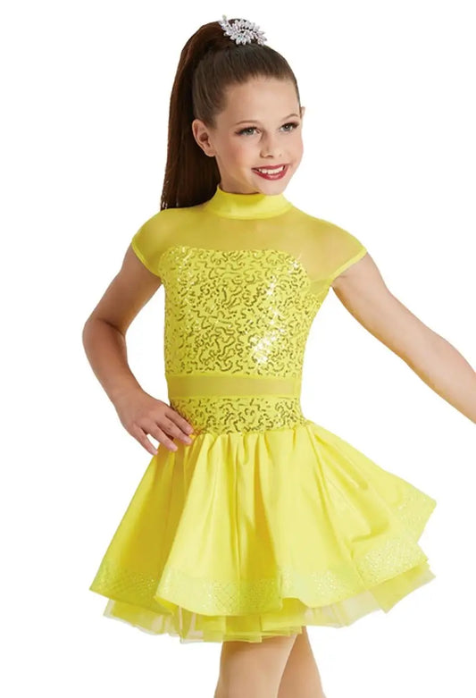 Pre-Owned Costume Intermediate Child Yellow Weissman 12053 Jazz Tap Clogging Musical Theater Dress Sequin