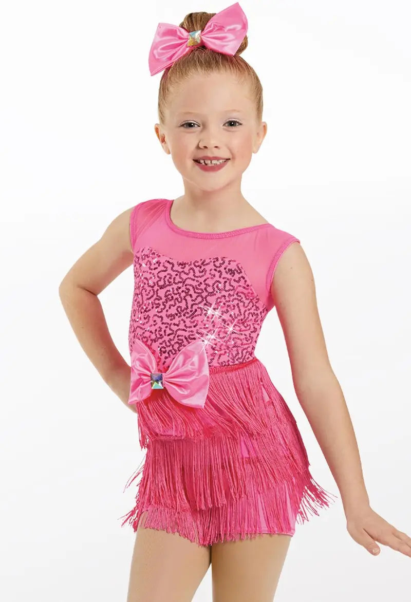 Pre-Owned Costume Medium Adult Pink Weissman 12093 Jazz Tap Clogging Latin Fringe Unitard Mesh