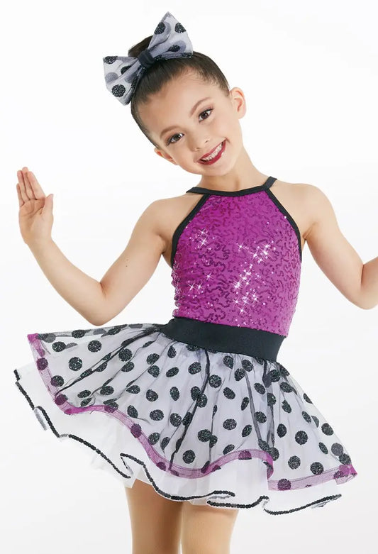 Pre-Owned Costume Medium Child Purple Weissman 12162 Tap Jazz Clogging Musical Theater Sequin Glitter Polka Dots