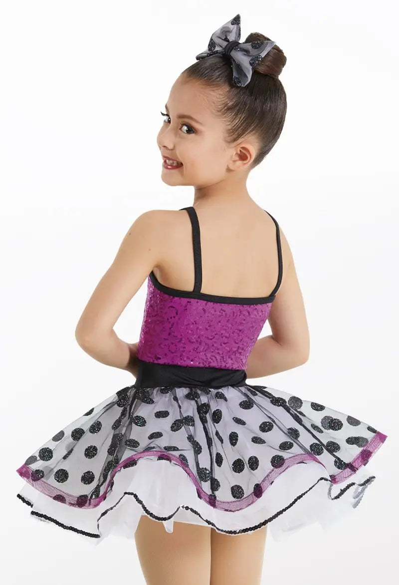 Pre-Owned Costume Medium Child Purple Weissman 12162 Tap Jazz Clogging Musical Theater Sequin Glitter Polka Dots