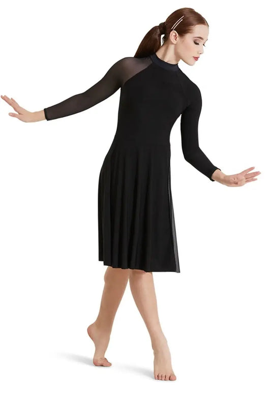 Pre-Owned Costume Small Adult Black Weissman 12286 Lyrical Contemporary Jazz Dress Mesh Halter