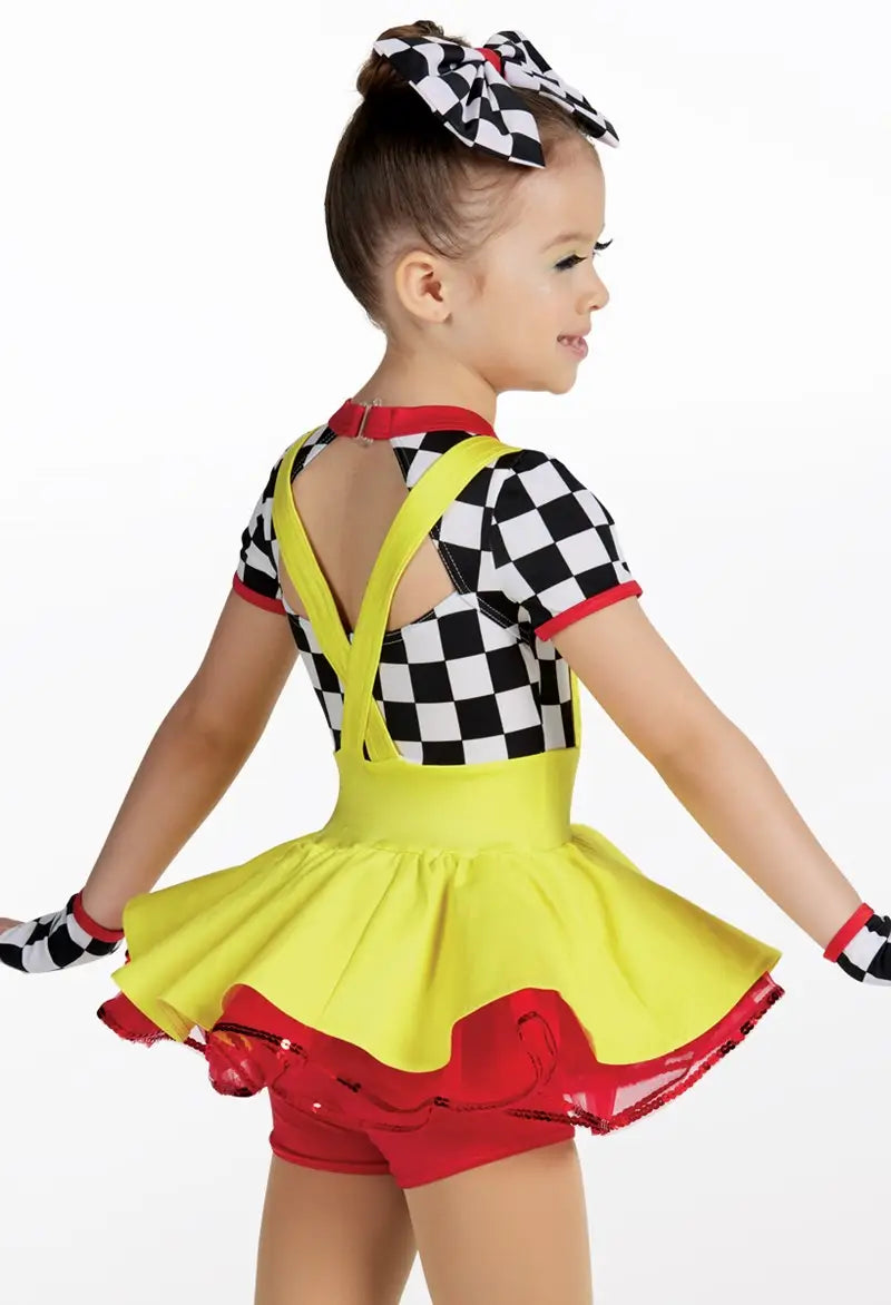 Pre-Owned Costume Small Child Yellow Weissman 12948 Tap Jazz Hip Hop Musical Theater Checkerboard Overalls Rhinestones