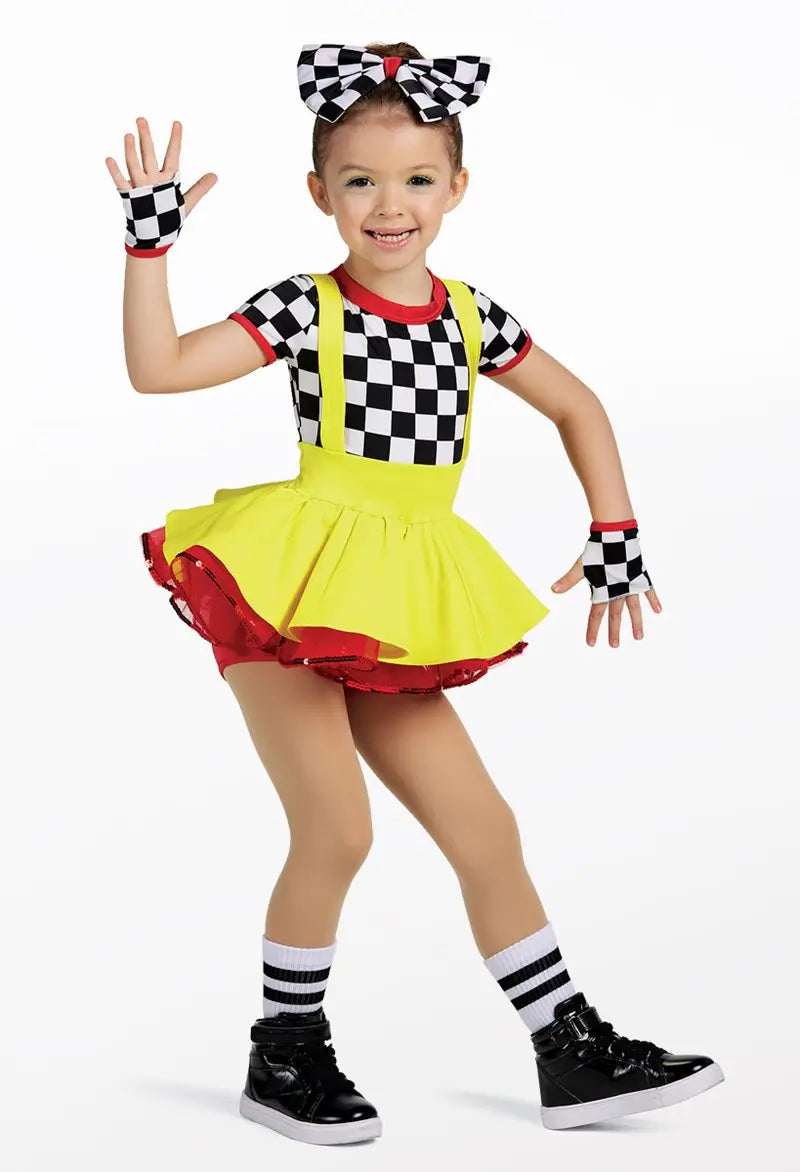 Pre-Owned Costume Small Child Yellow Weissman 12948 Tap Jazz Hip Hop Musical Theater Checkerboard Overalls Rhinestones