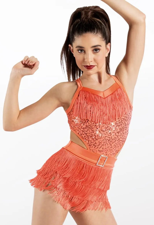 Pre-Owned Costume Weissman  D12439 6X-7 Child Orange Fringe Jazz Sequin