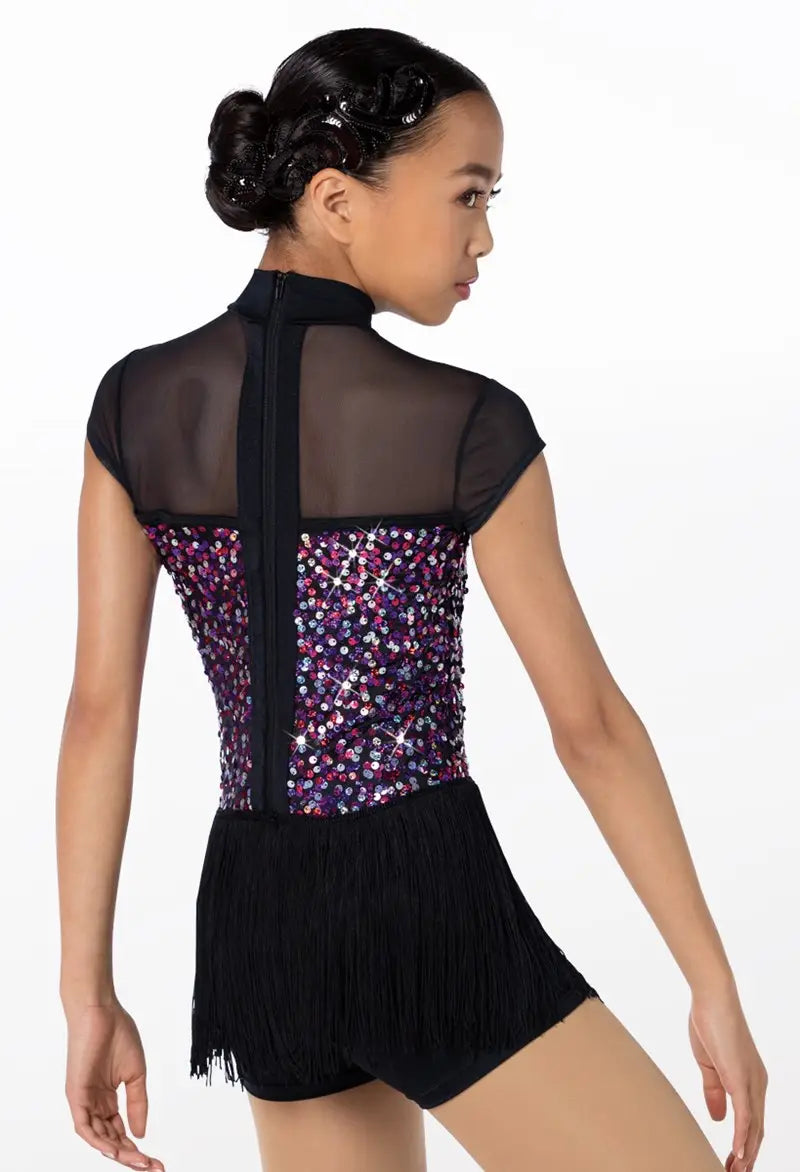 Pre-Owned Costume Medium Adult Blue Weissman 13340 Jazz Tap Clogging Latin Fringe Sequin Biketard