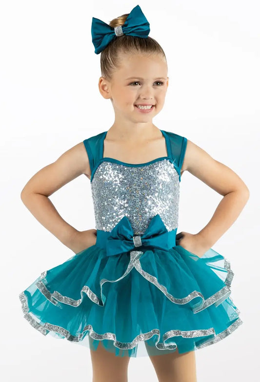 Pre-Owned Costume Small Child Teal Weissman 13619 Tap Jazz Ballet Tutu Glitter Sequin