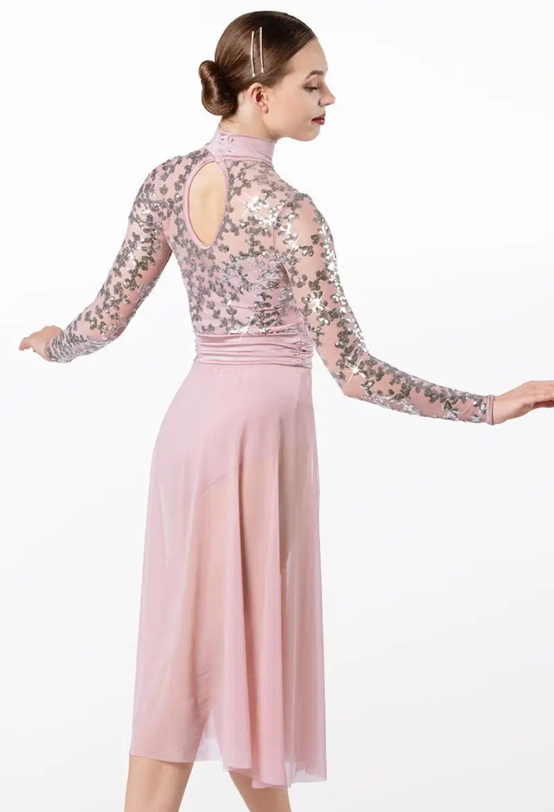 Pre-Owned Costume XL Adult Pink Weissman 13642 Lyrical Contemporary Ballet Long Sleeve Sequin