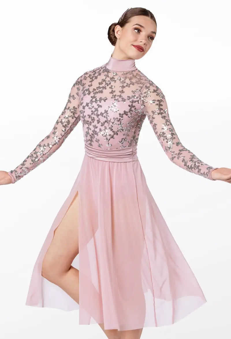 Pre-Owned Costume XL Adult Pink Weissman 13642 Lyrical Contemporary Ballet Long Sleeve Sequin