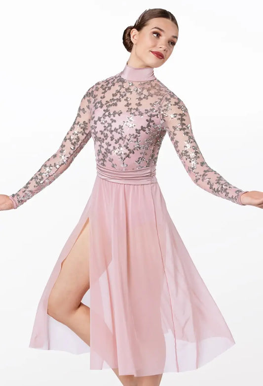 Pre-Owned Costume XL Adult Pink Weissman 13642 Lyrical Contemporary Ballet Long Sleeve Sequin