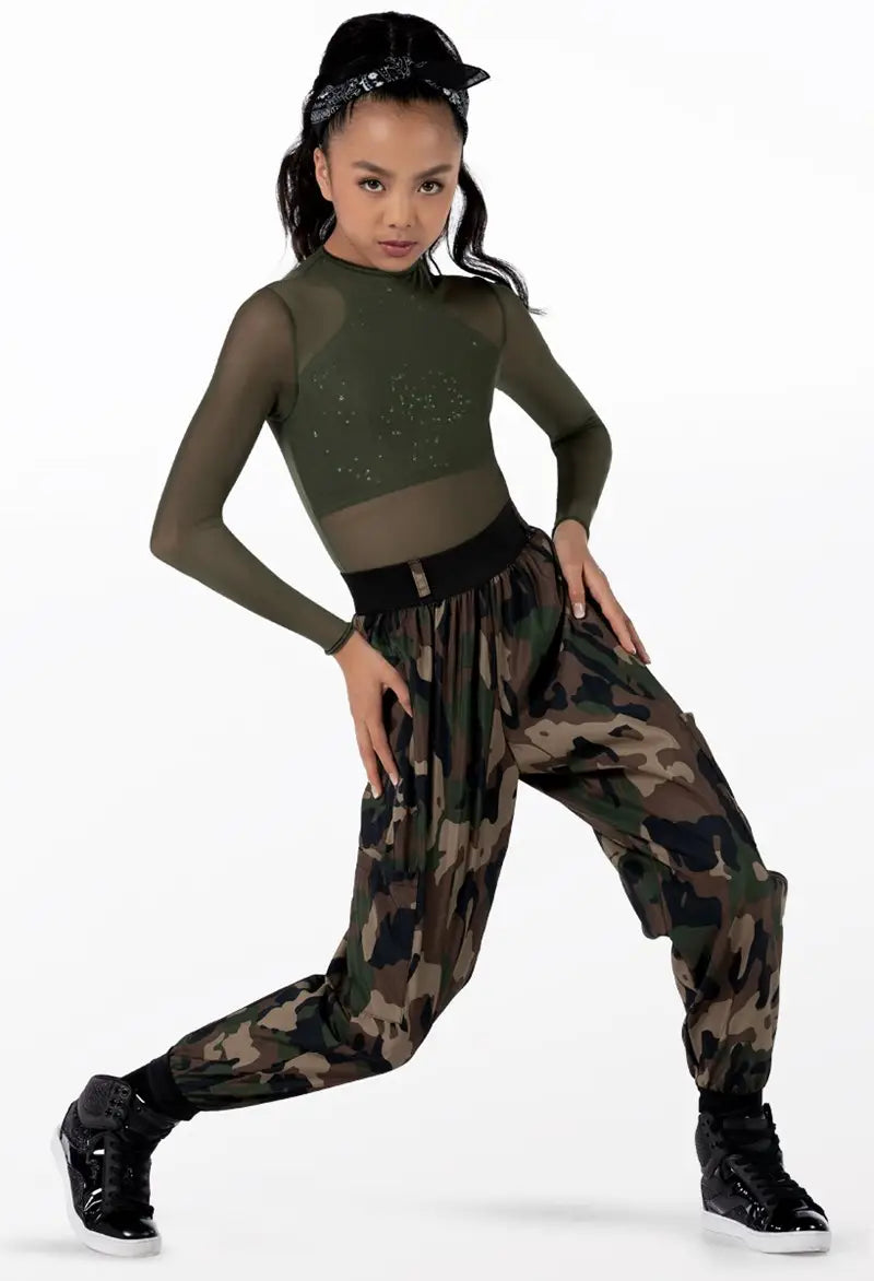 Pre-Owned Costume Small Adult Green Weissman 13832 Hip Hop Jazz Tap Clogging Camo 2 pc Long Sleeve
