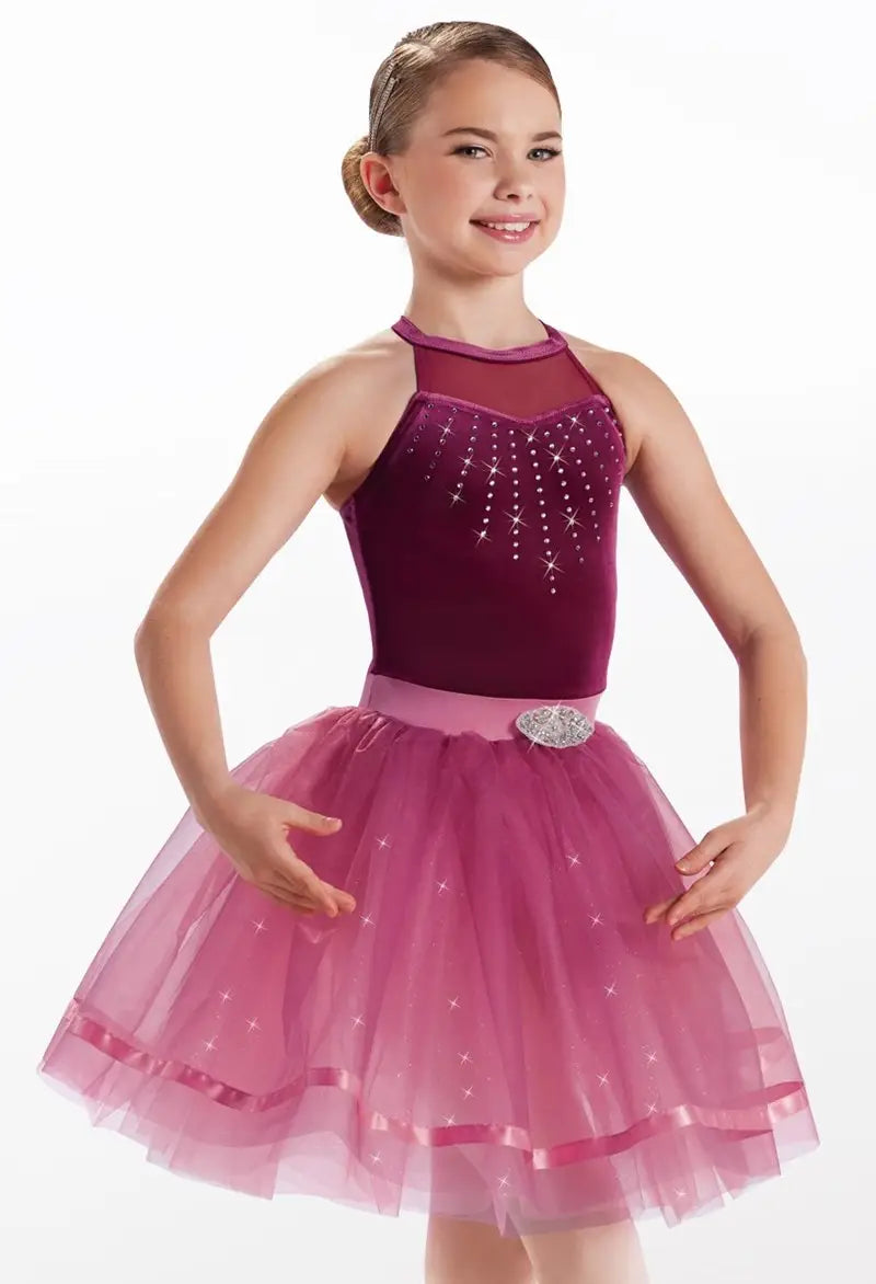 Pre-Owned Costume XL Child Burgundy Weissman 14134 Ballet Pointe YAGP Tutu Velvet Rhinestones