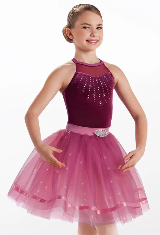 Pre-Owned Costume XL Child Burgundy Weissman 14134 Ballet Pointe YAGP Tutu Velvet Rhinestones