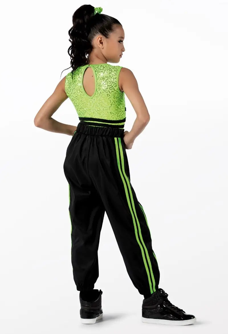 Pre-Owned Costume Hip Hop Intermediate Child Green Weissman Jumpsuit Sequin Tap Clogging Jazz