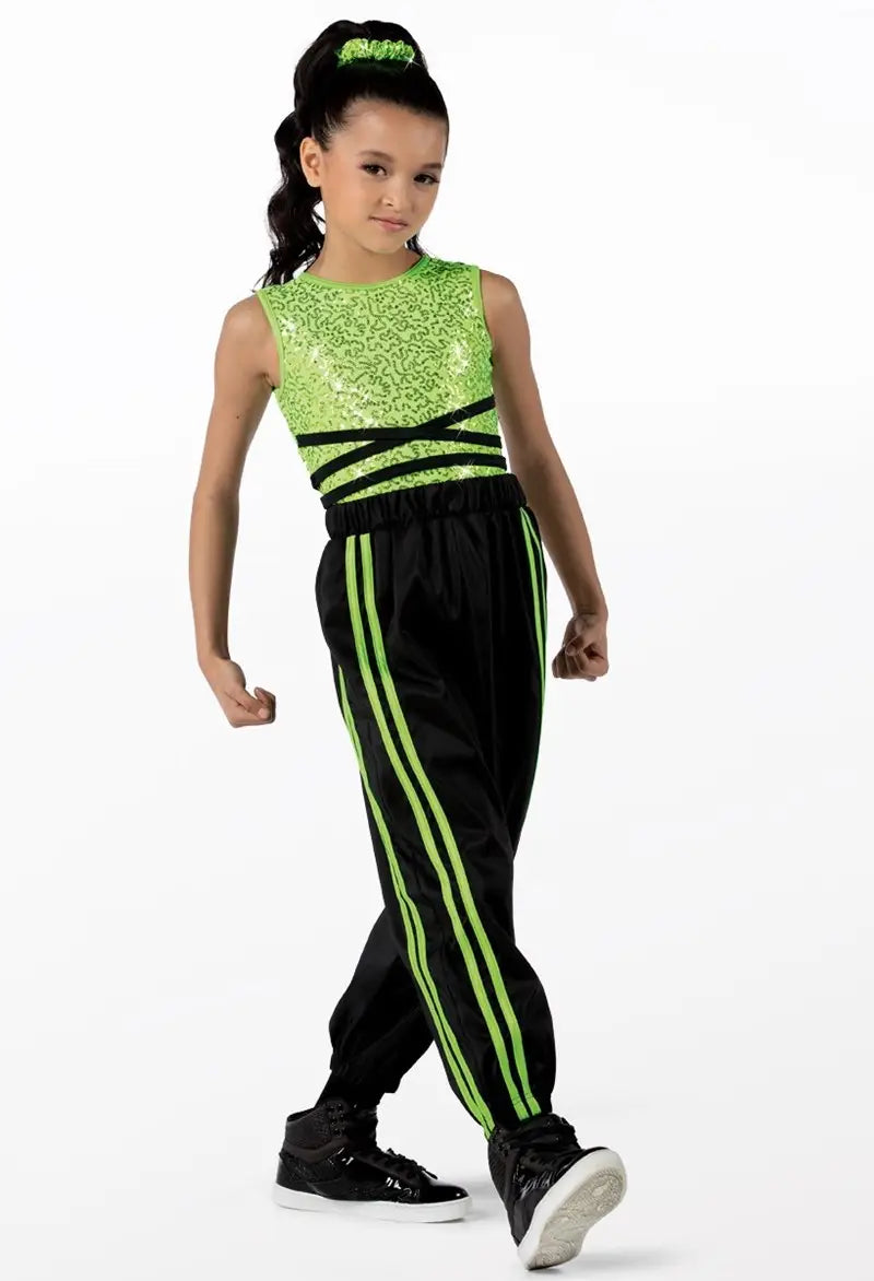 Pre-Owned Costume Hip Hop Intermediate Child Green Weissman Jumpsuit Sequin Tap Clogging Jazz