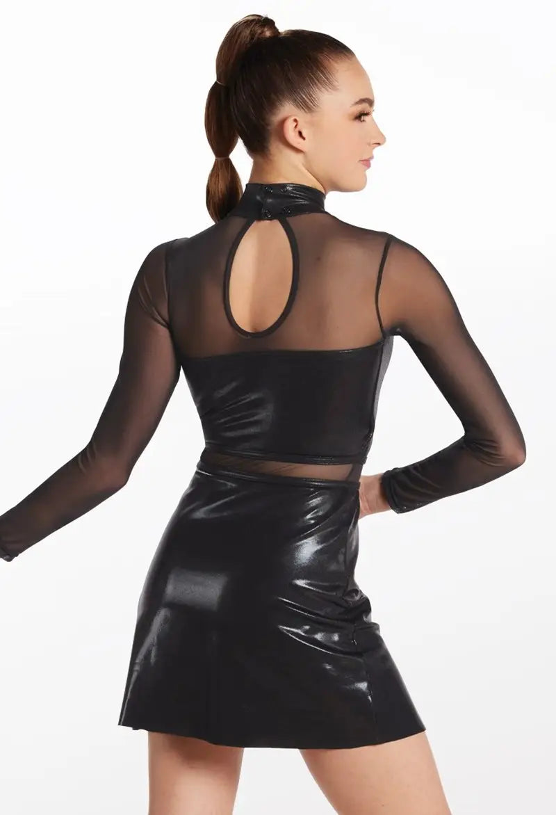 Pre-Owned Costume Small Adult Black Weissman 14494 Jazz Tap Acro Musical Theater Baton Dress Long Sleeve Sequin