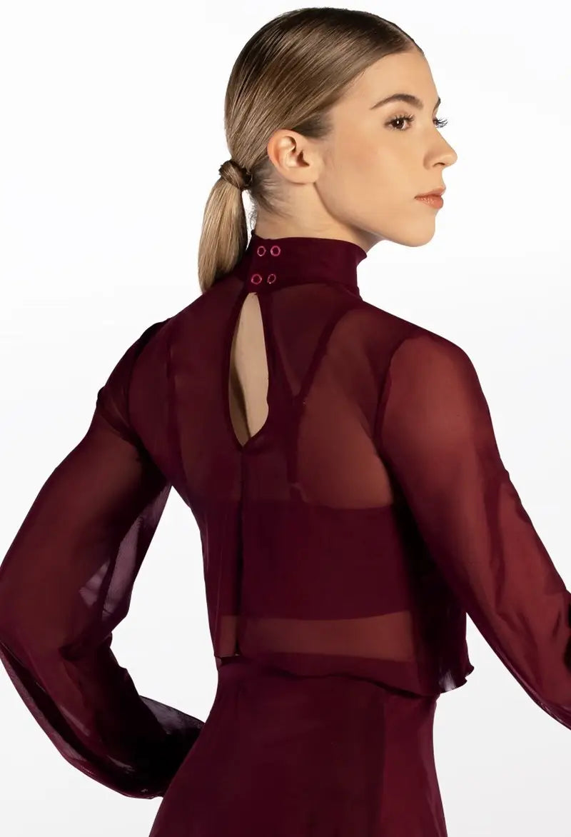 Pre-Owned Crop Top Weissman 14630 Small Adult Burgundy Jazz Sheer Long Sleeve