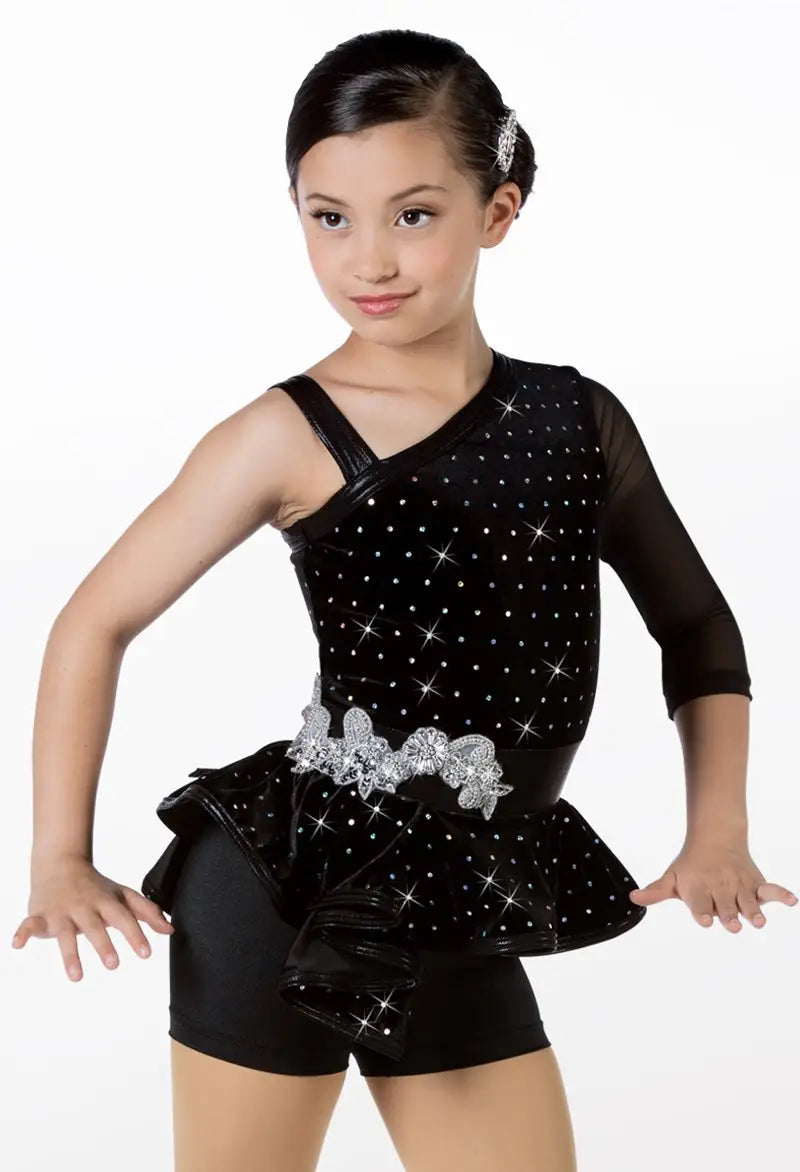 Pre-Owned Costume Large Child Black Weissman 14688 Jazz Tap Clogging Musical Theater Peplum Velvet Biketard