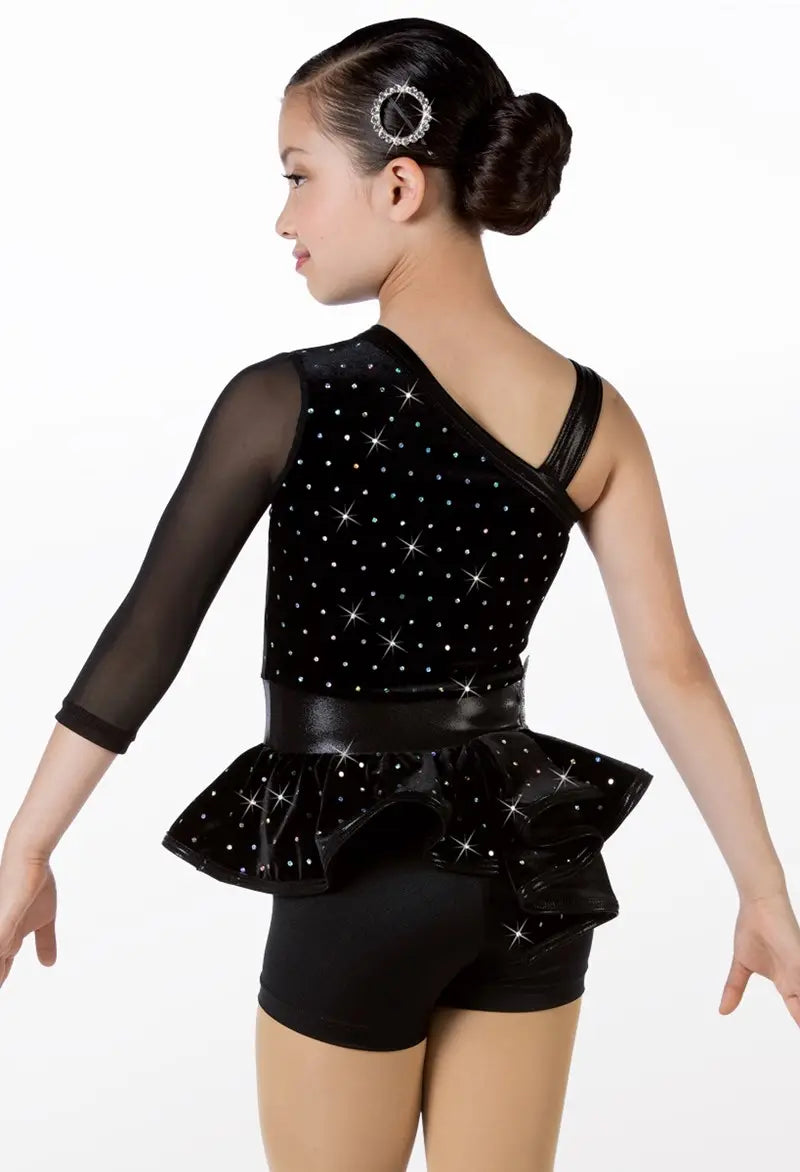 Pre-Owned Costume Large Child Black Weissman 14688 Jazz Tap Clogging Musical Theater Peplum Velvet Biketard