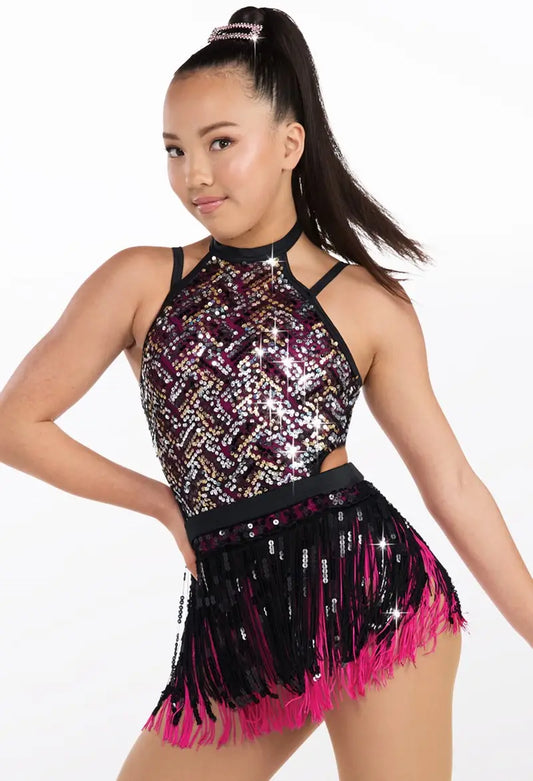 Pre-Owned Costume Large Adult Pink Weissman 14706 Jazz Tap Clogging Latin Fringe Sequin