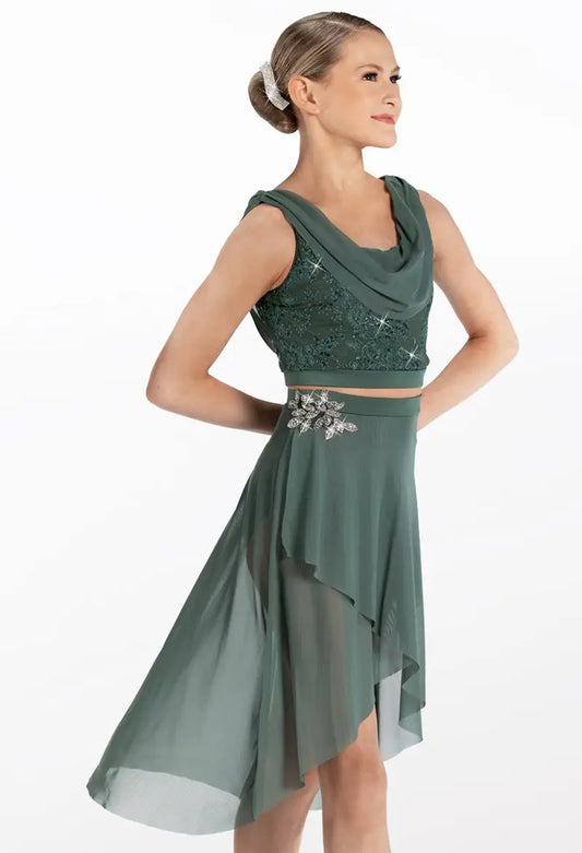 Pre-Owned Costume Small Adult Green Weissman 14716 Lyrical Contemporary Ballet 2pc Sequin Lace