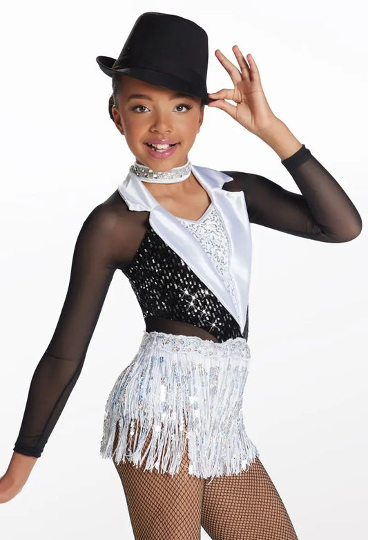 Pre-Owned Costume XL Child Black Weissman 14764 Tap Jazz Musical Theater Tux Sequin Fringe