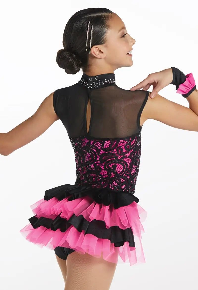 Pre-Owned Costume Medium Child Pink Weissman 14908 Jazz Tap Musical Theater Lace Sequin Skirt