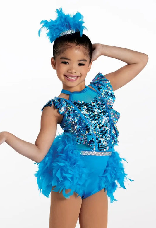 Pre-Owned Costume Jazz Small Adult Turquoise Weissman 14952 Feathers Sequins Tap Clogging Musical Theater