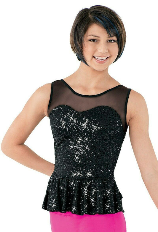 Pre-Owned Sequin Top Costume Weissman SQ7328 Small Adult Black Jazz Tap