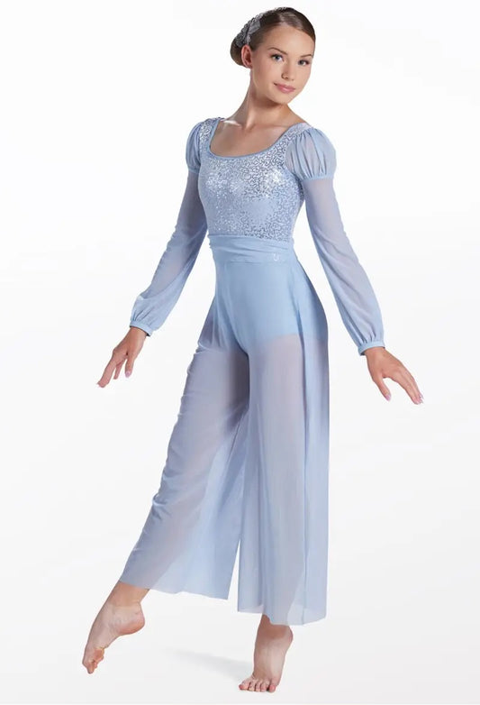 Pre-Owned Costume Weissman 15703 Medium Adult Blue Jumpsuit Lyrical Sequin