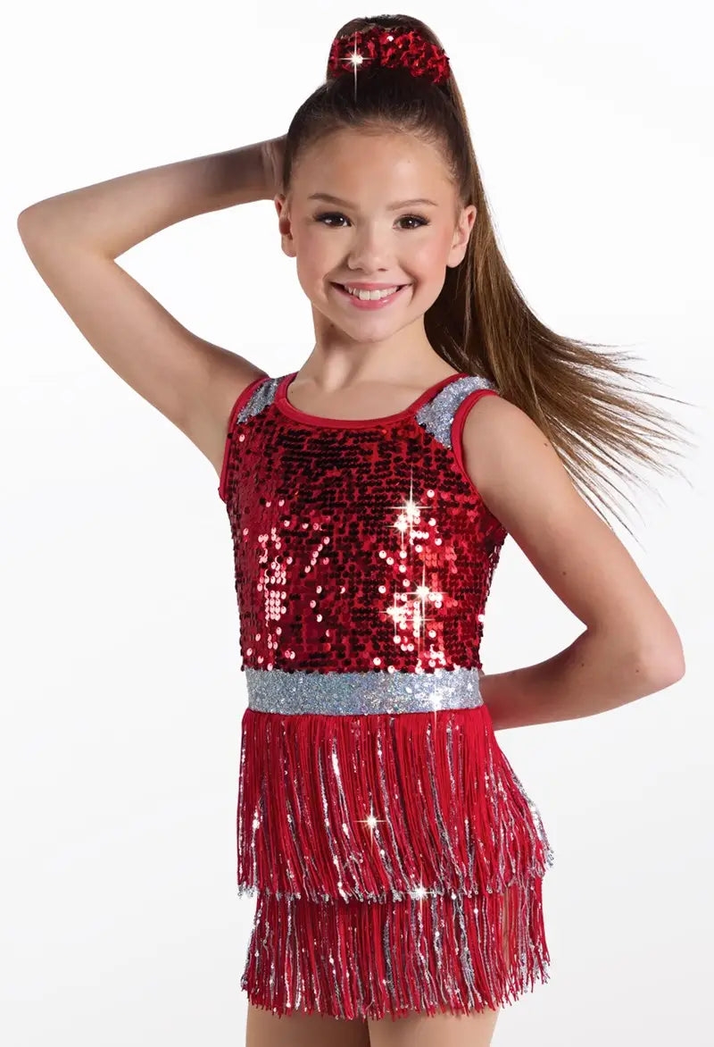 Pre-Owned Costume Weissman 15452 Large Adult Red Fringe Skirt Jazz Sequins