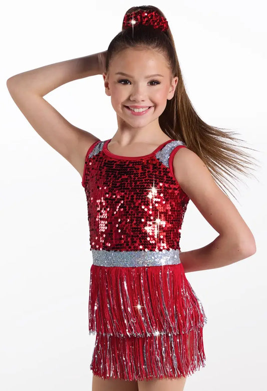 Pre-Owned Costume Weissman 15452 Large Adult Red Fringe Skirt Jazz Sequins