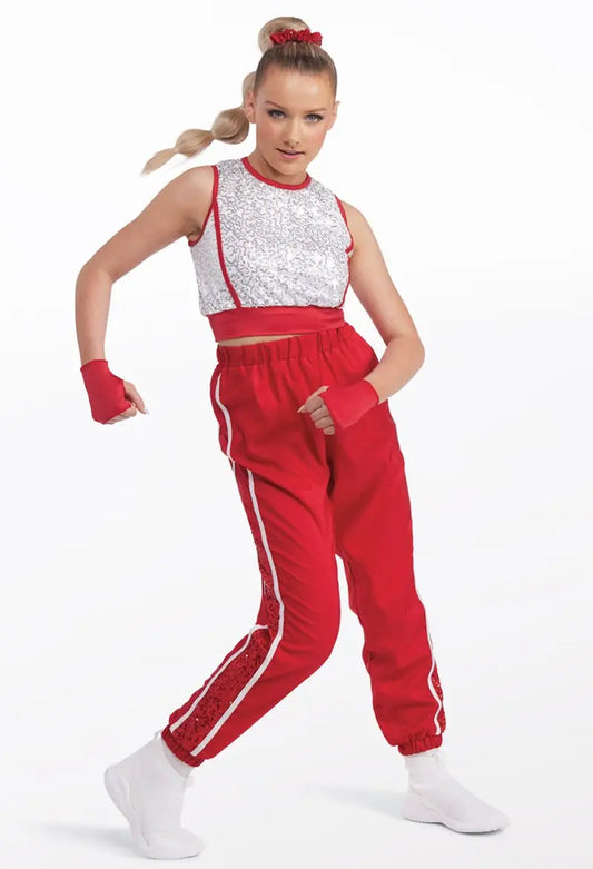 Pre-Owned Costume Medium Adult Red Weissman 15486 Hip Hop Jazz Tap Clogging 2 pc Sequin Cargo