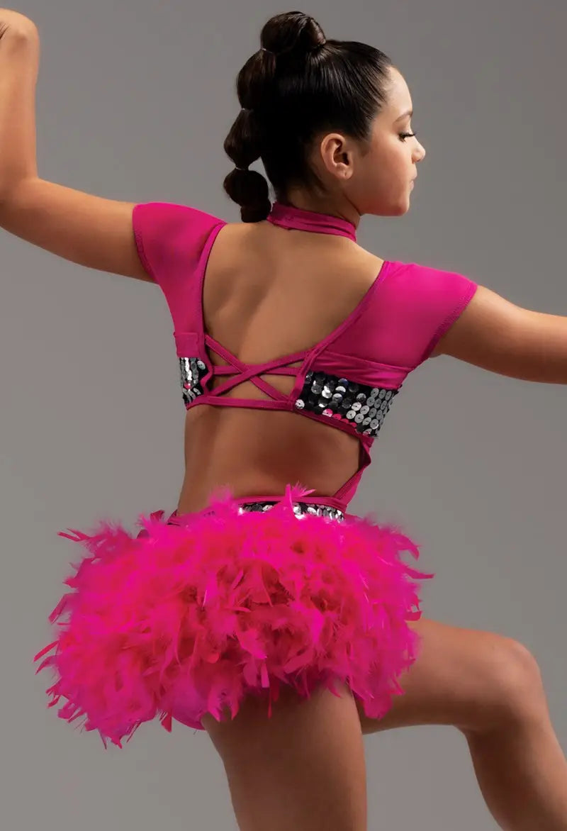 Pre-Owned Costume Large Child Green Weissman 15568 Jazz Tap Acro Musical Theater Feathers Sequins