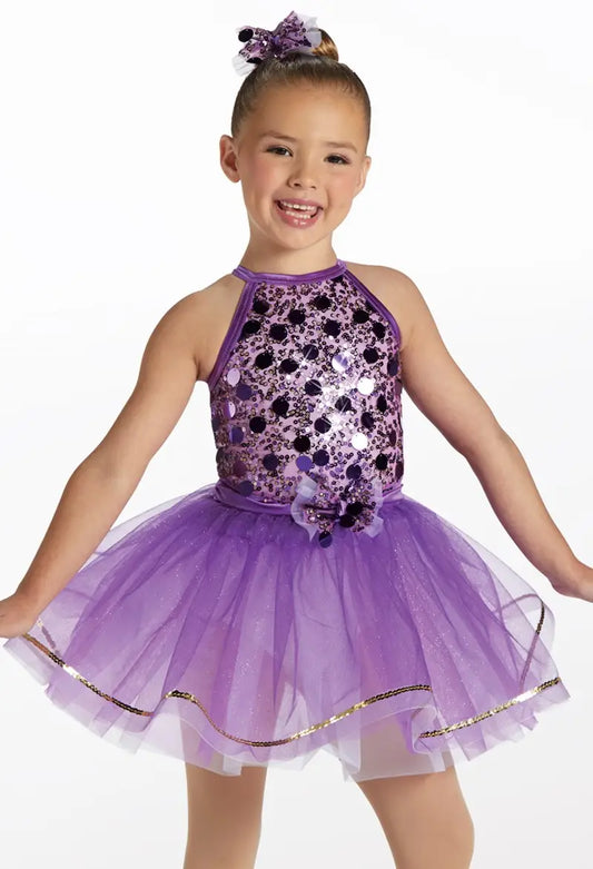 Pre-Owned Costume Large Child Purple Weissman 15653 Tap Jazz Clogging Musical Theater Sequin Tutu Halter