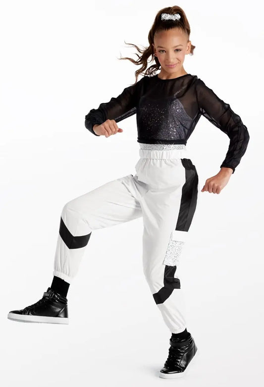 Pre-Owned Costume Small Adult White Weissman 15673 Hip Hop Tap Clogging Jazz 2 pc Sequin