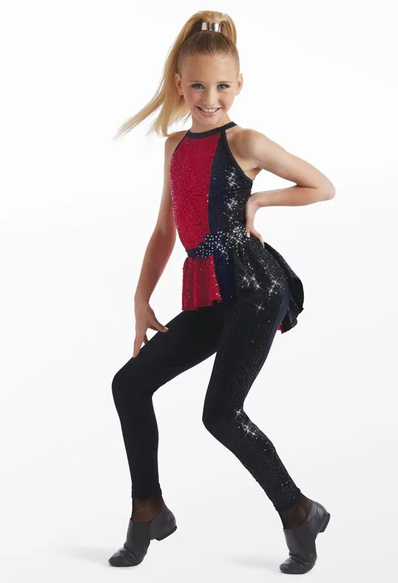 Pre-Owned Costume Weissman 15712 Large Child Red Jumpsuit Jazz Tap Sequins
