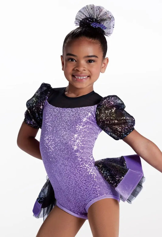 Pre-Owned Costume Small Child Purple Weissman 15808 Jazz Tap Clogging Musical Theater Back Skirts, Puffy Sleeves Sequin