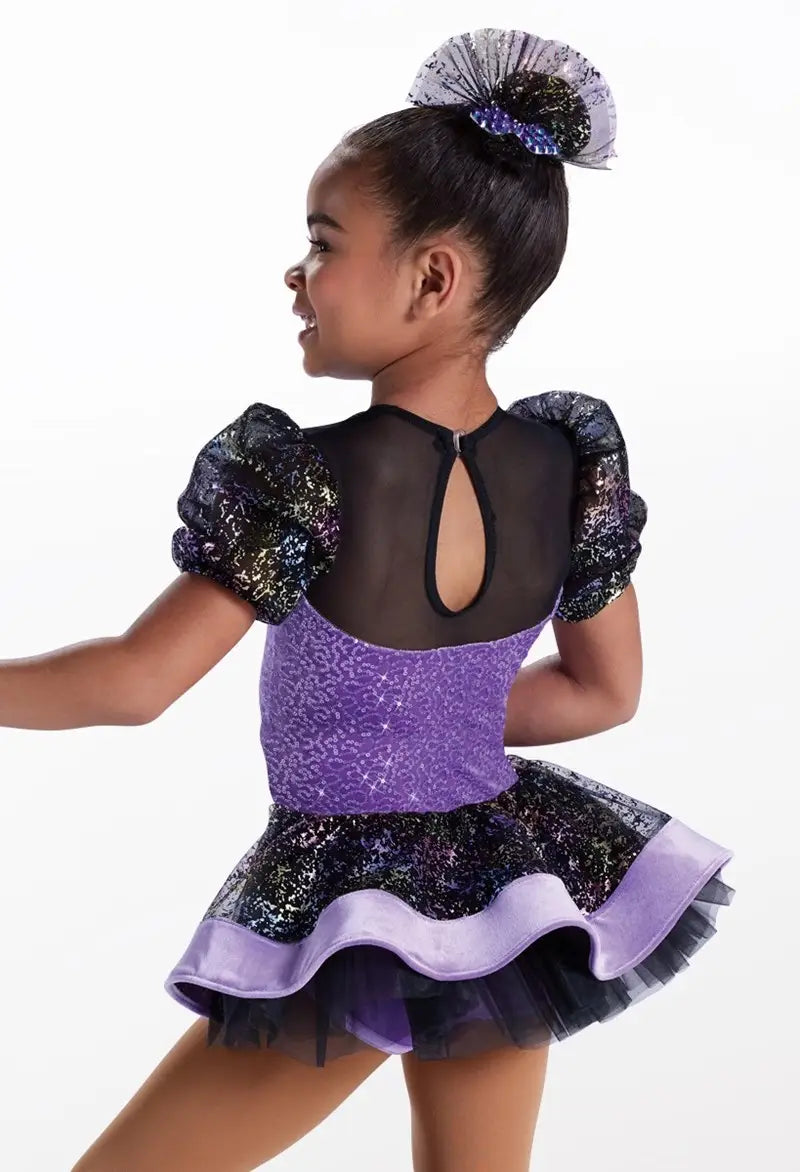 Pre-Owned Costume Small Child Purple Weissman 15808 Jazz Tap Clogging Musical Theater Back Skirts, Puffy Sleeves Sequin