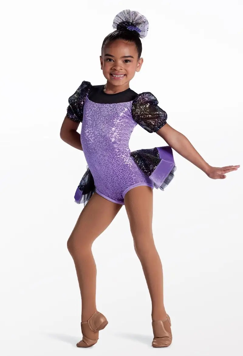 Pre-Owned Costume Small Child Purple Weissman 15808 Jazz Tap Clogging Musical Theater Back Skirts, Puffy Sleeves Sequin