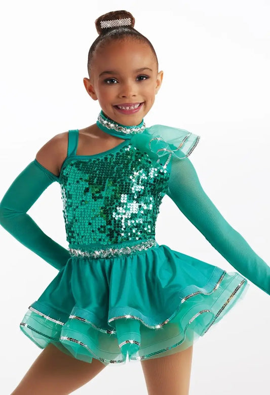 Pre-Owned Costume Intermediate Child Green Weissman 15838 Tap Jazz Pageant Sequin Dress