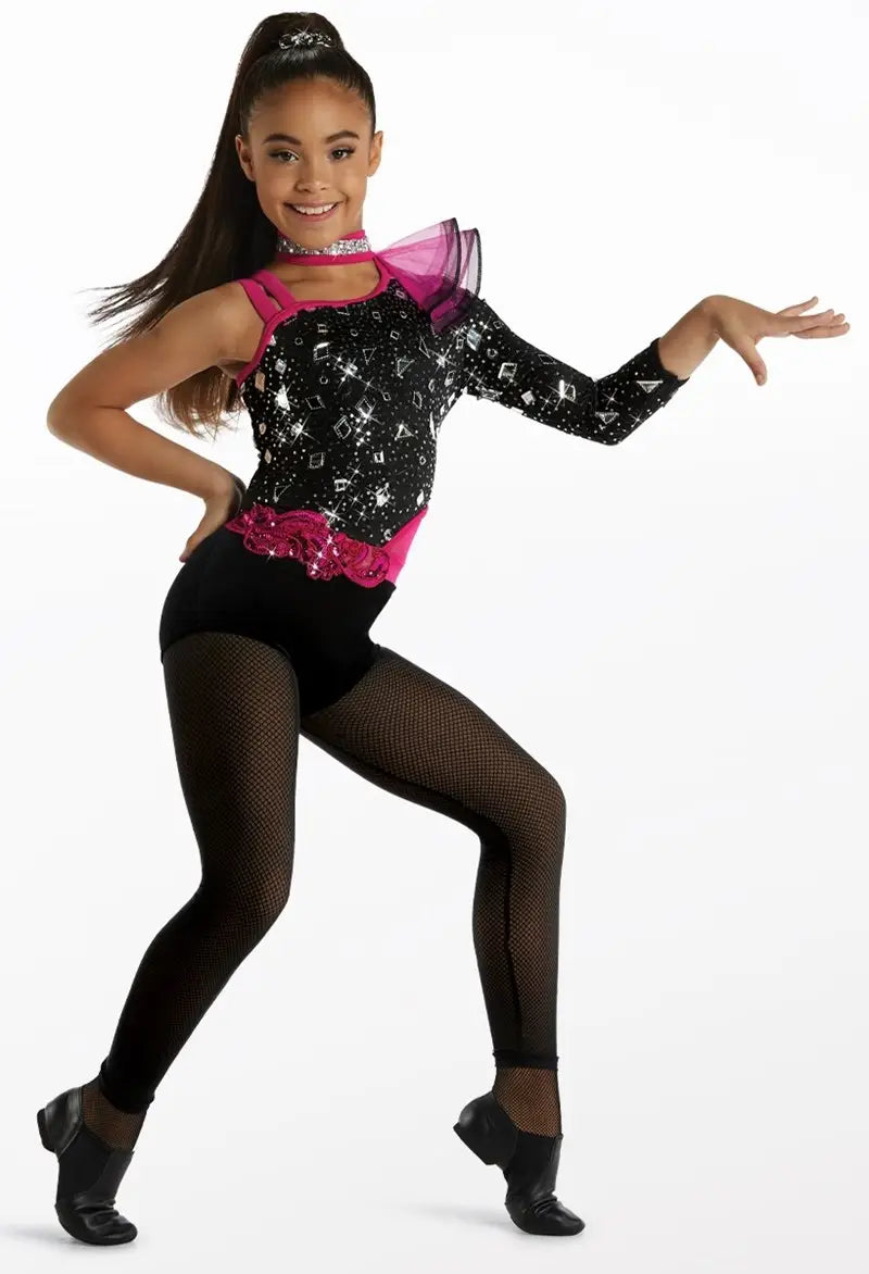Pre-Owned Costume XXL Child Pink Weissman 16309 Jazz Tap Clogging Musical Theater Ruffles Sequin Jumpsuit