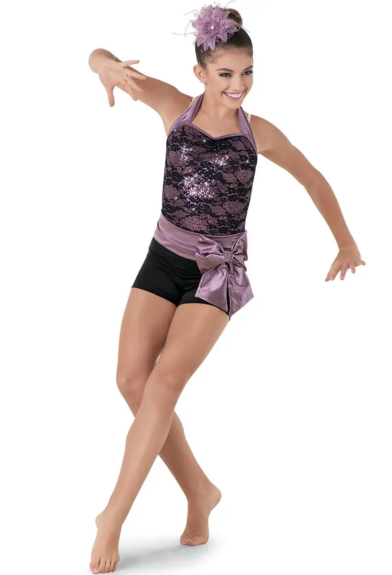 Pre-Owned Costume Shorts Weissman  9855 Intetermediate Child Lavender  Jazz Pageant Glitter