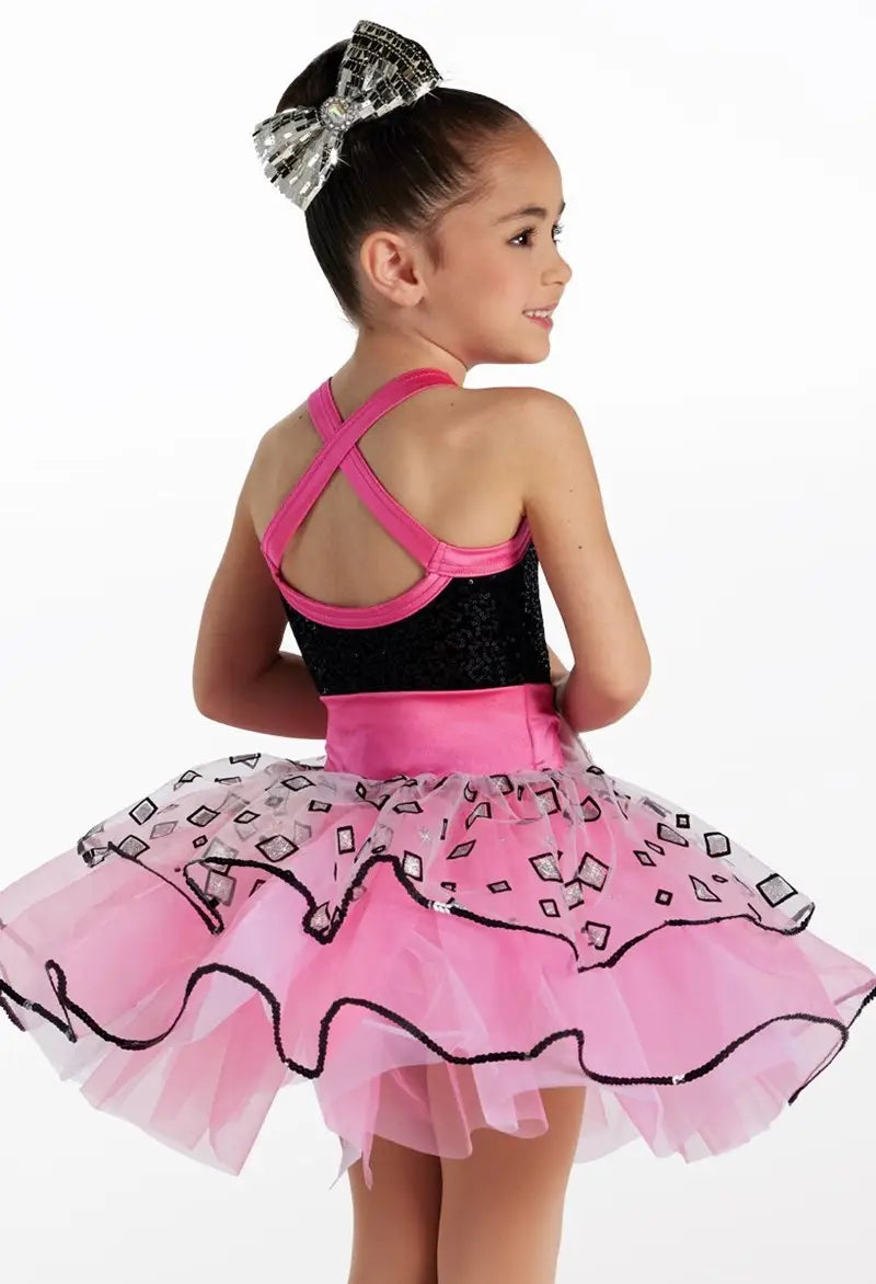 Pre-Owned Costume Intermediate Child Pink Weissman 17039 Jazz Tap Clogging Musical Theater Sequin Tutu Tulle